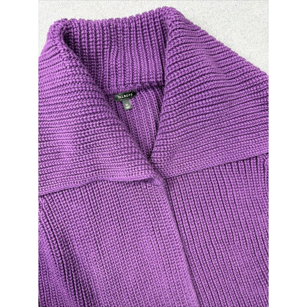 Talbots Cardigan Women's XL Purple Sweater Chunky Knit 100% Cotton Open Front